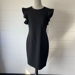 Calvin Klein Womens Solid Black Ruffle Sleeve Sheath Dress Size 8 Cocktail